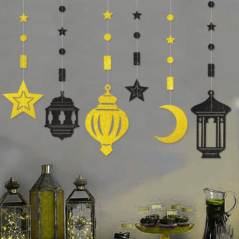 Cross-Border Middle Eastern Party Decorations Star Moon Festival Atmosphere Arrangement Garland Hanging Ornaments_voghion.com
