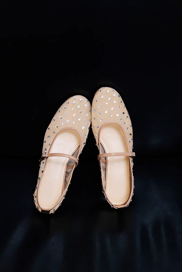 Mesh Ballet Flats With Rhinestone Accents (Breathable, Mary Jane Style, Lightweight & Comfortable For Women)_voghion.com