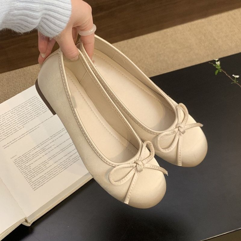 Rote flache einzelne Schuhe für Frauen im Frühjahr im neuen französischen Stil, sanfte Fee, runde Zehenpartie, Ballett-Flache Loafer_voghion.com