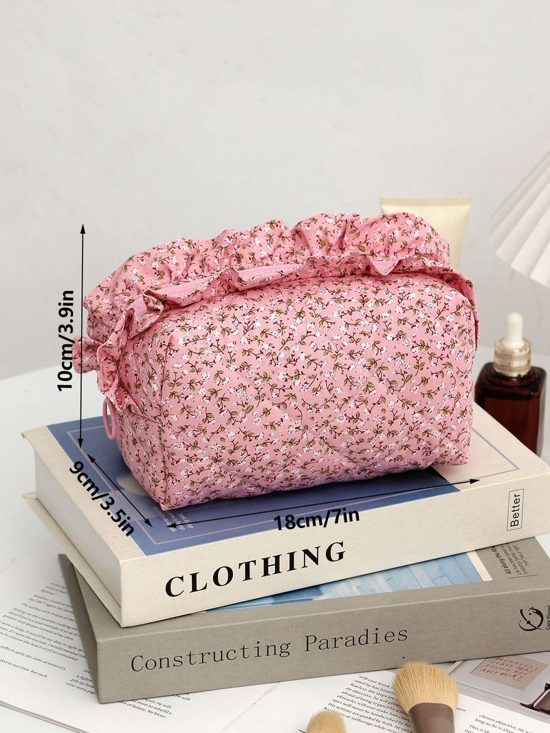 Bow Cherry Kosmetiktasche aus Stoff, große Kapazität, gesteppt, Aufbewahrungstasche für Hautpflegeprodukte, tragbare Reisetasche_voghion.com