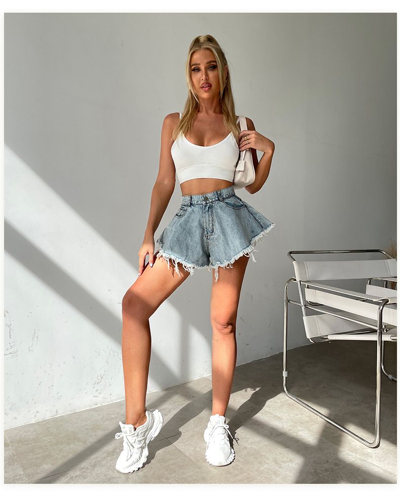 Women's Distressed Denim Shorts - High Waisted Ripped Jeans With Frayed Hem Trendy Loose Fit Summer Fashion_voghion.com