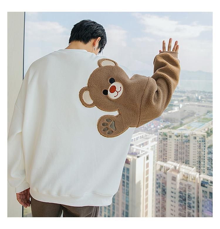 Maglione da uomo in lana di agnello con ricamo floccato, stile casual, con orsetto, a maniche lunghe, in vendita direttamente dalla fabbrica, autunno e inverno_voghion.com