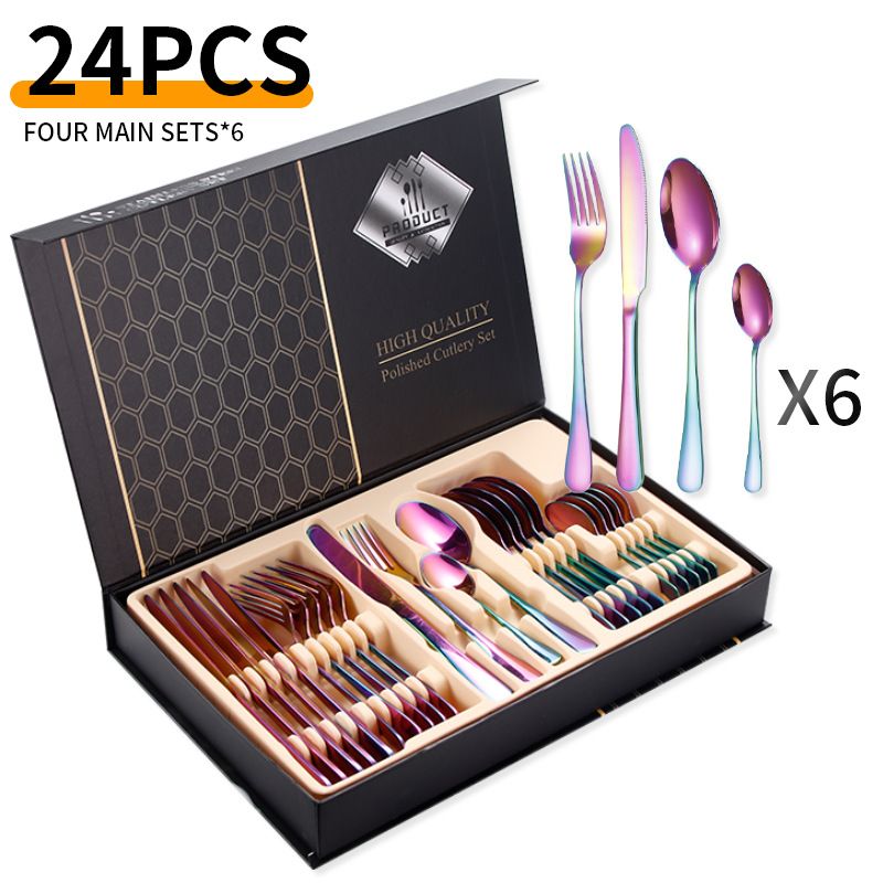 Viral 1010 Series 24-Piece Titanium Cutlery Set - Premium Stainless Steel Knives Forks & Spoons In Trendy Flip-Top Box_voghion.com