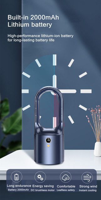 Xiaomi Home Use Electric Bladeless Table Fan Cooler USB Charging Portable Wireless Mini Cooling Fan Ultra Quiet LED Night Light_voghion.com