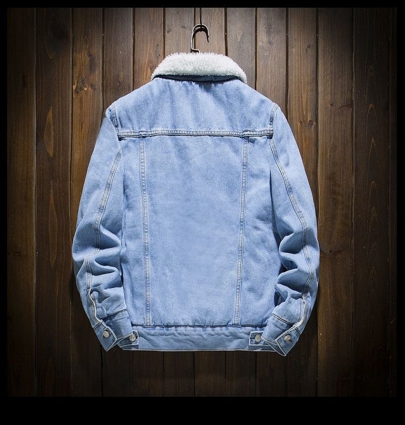 Inverno Novo Grande Casaco Edição Coreana Moda Masculina Pelúcia Grossa Lã De Cordeiro Jaqueta Jeans_voghion.com