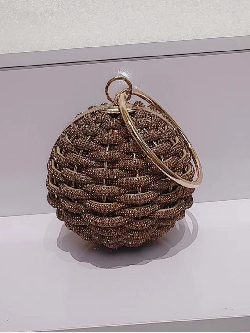Vævet Design Rhinestone Kugleformet Aften Clutch Tasker Dame Boutique Cirkulære Diamantpunge Og Håndtasker Til Fest_voghion.com