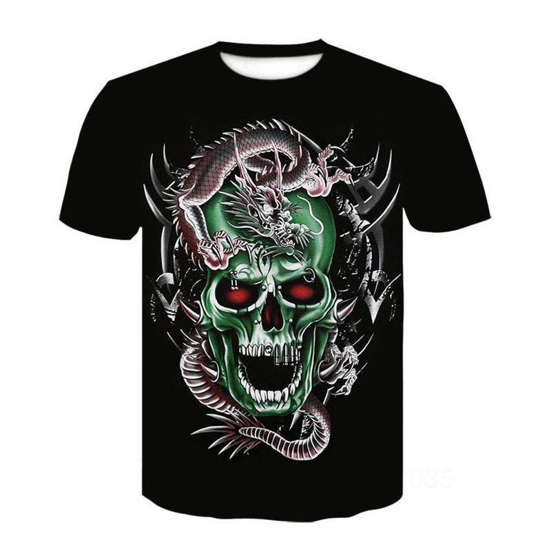 Unbeatable Quality Summer Men's Round Neck Short Sleeved T-shirt With 3D Cool Skull Print_voghion.com