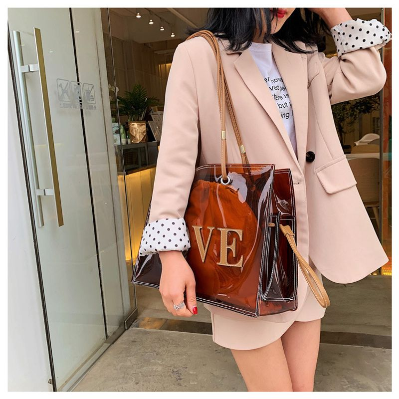 Borsa a tracolla grande capacità trasparente in gelatina, alla moda, grande, 2024, nuova borsa coreana per le donne_voghion.com