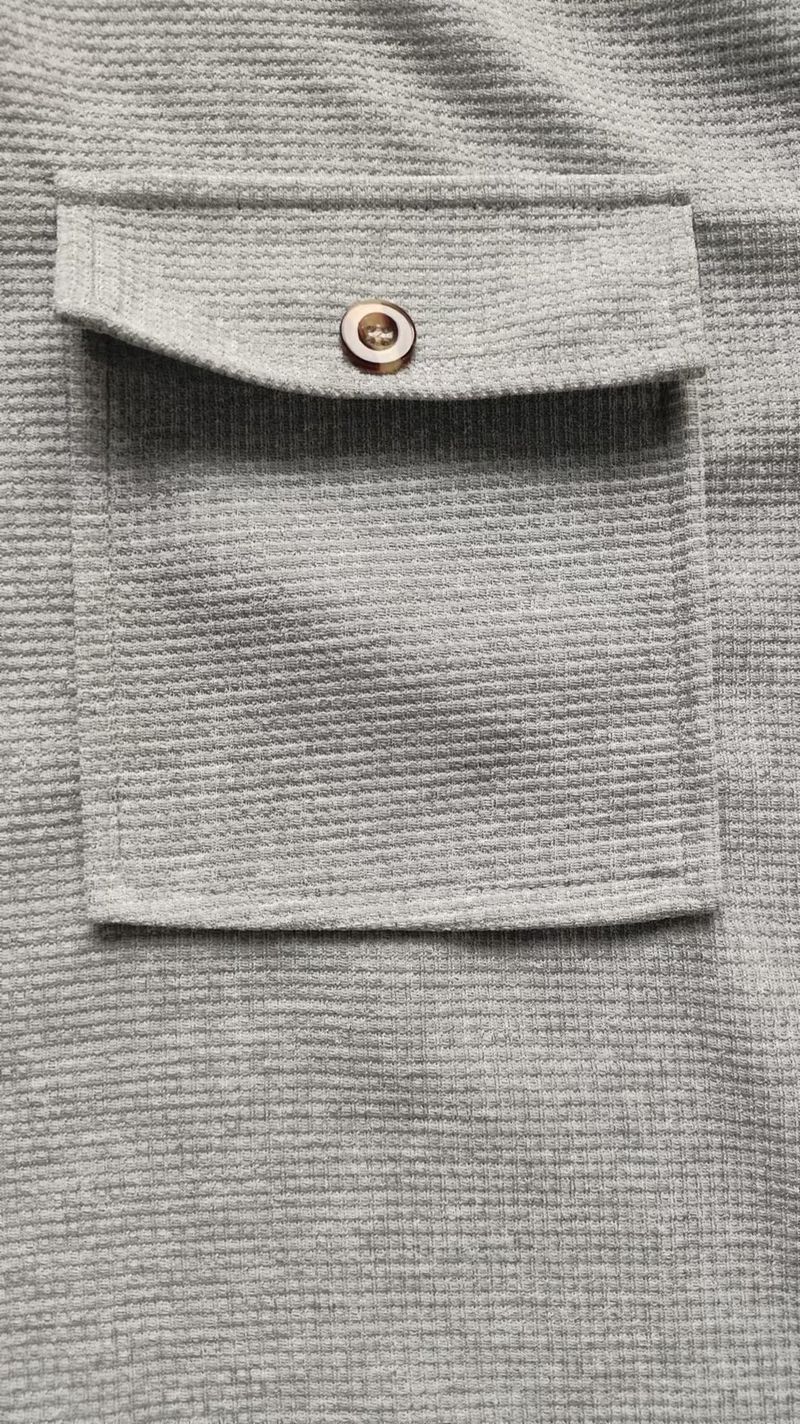 Herren Sommer Neues Einfarbiges Hemd Mit Knopftasche Und Kurzarmhose Zweiteiliges Set_voghion.com