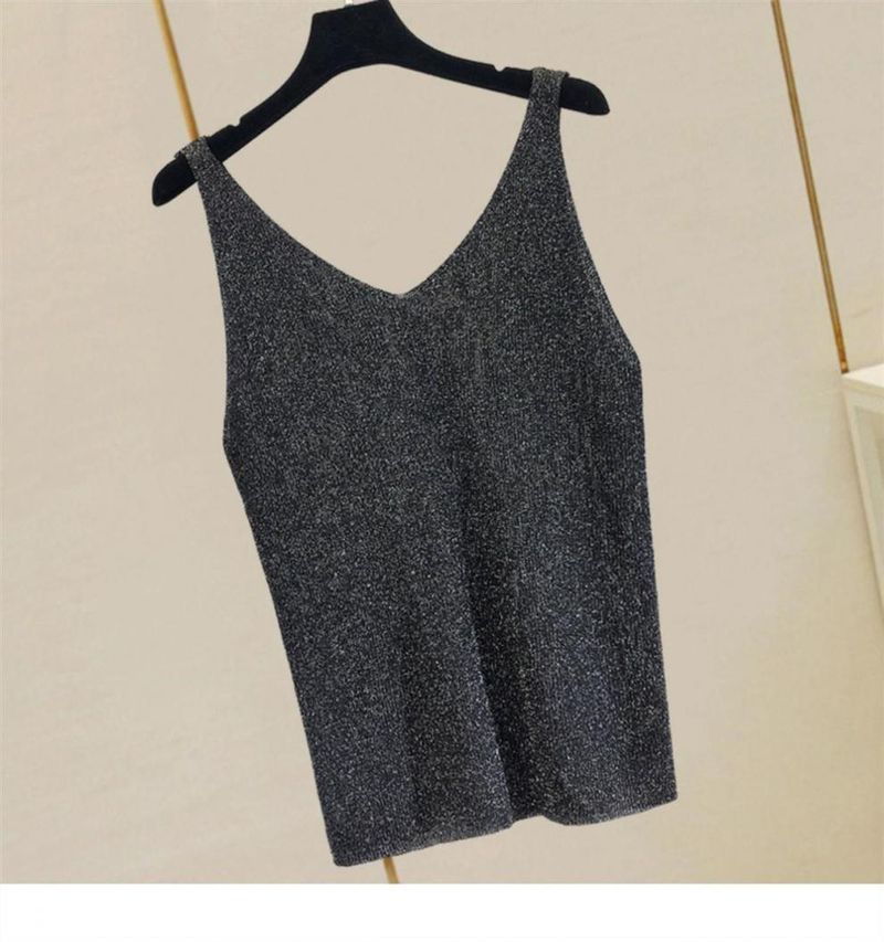 Women’s Clothing Loose Bright Silk Hot Diamond Summer Korean Ice Silk Heavy Knitted Sequined Vest New Style Bottom Outer Wear Sleeveless Top_voghion.com