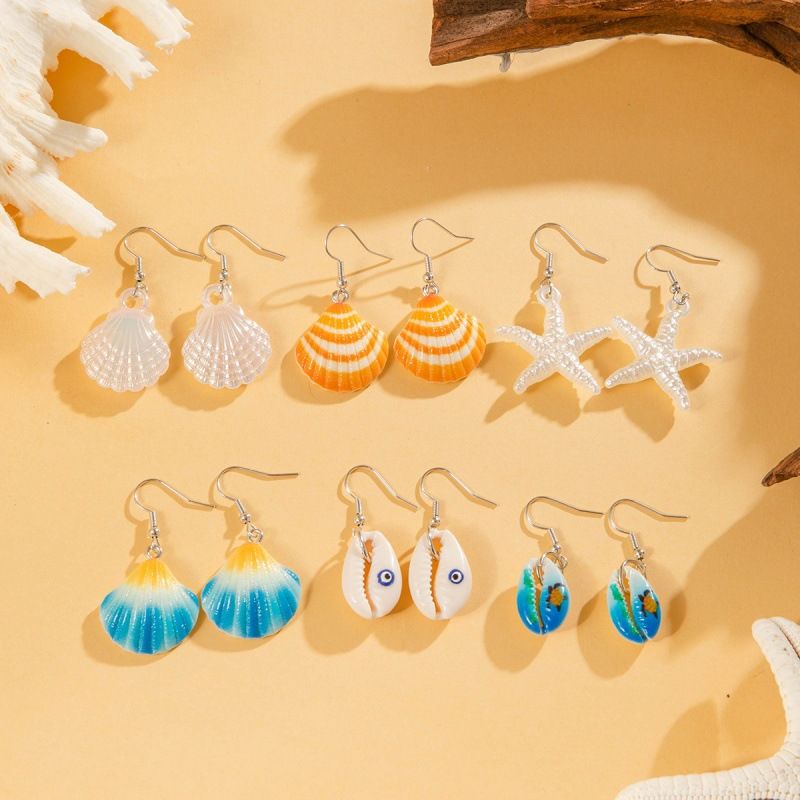 Böhmische Muschel-Seestern-Ohrring-Set, Strand-Stil, Muschel-/Jakobsmuschel-Ohrringe, baumelnder Schmuck für Frauen_voghion.com