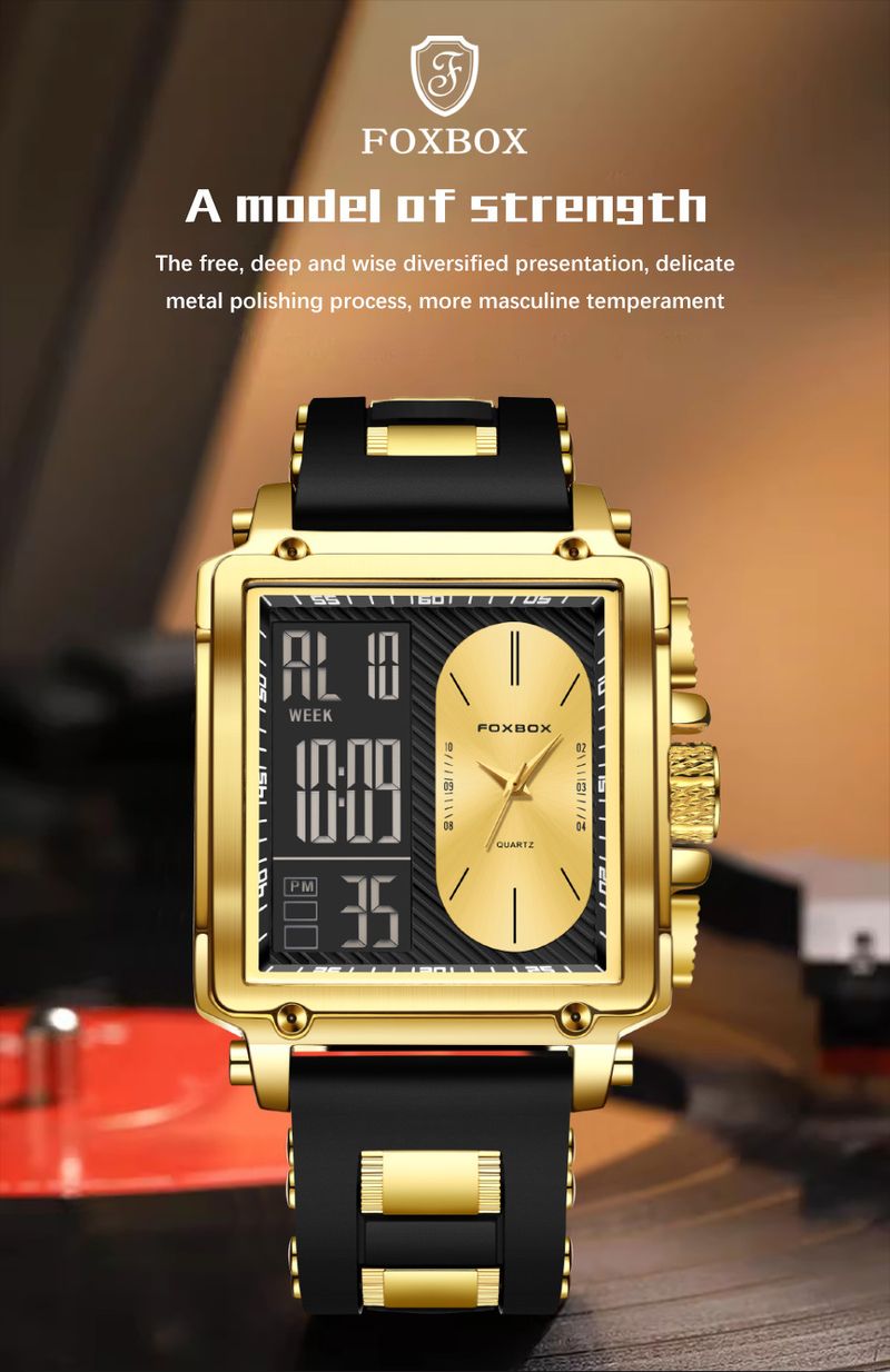 Men's Multifunctional Sports Watch With Luminous Display, Waterproof, Durable Silicone Strap, Mineral Glass, Digital & Analog Display_voghion.com