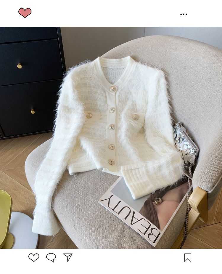 Strickjacke aus Nerzimitat – gemütlicher Pullovermantel mit langen Ärmeln für den Winter, süßes Design mit dickem Stoff, kurze Länge, einfarbig, fürs Büro oder die Freizeit_voghion.com