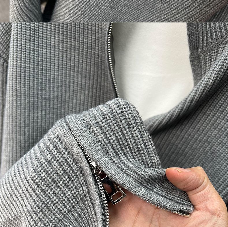 Cárdigan unisex con cremallera y cuello alto ajustado (negro, gris, albaricoque y rojo)_voghion.com