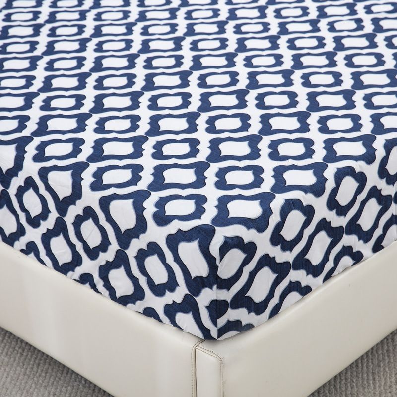 Coprimaterasso geometrico blu marocchino, lenzuolo con angoli in poliestere delicato sulla pelle, coprimaterasso_voghion.com