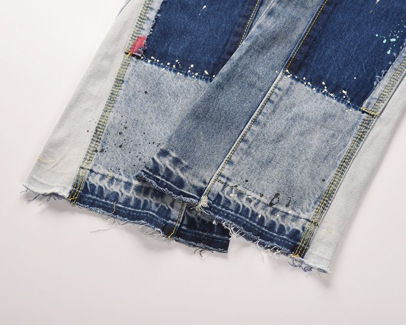 Men's Clothing high street style ink splashed modified patch stitching washed hole flared jeans_voghion.com