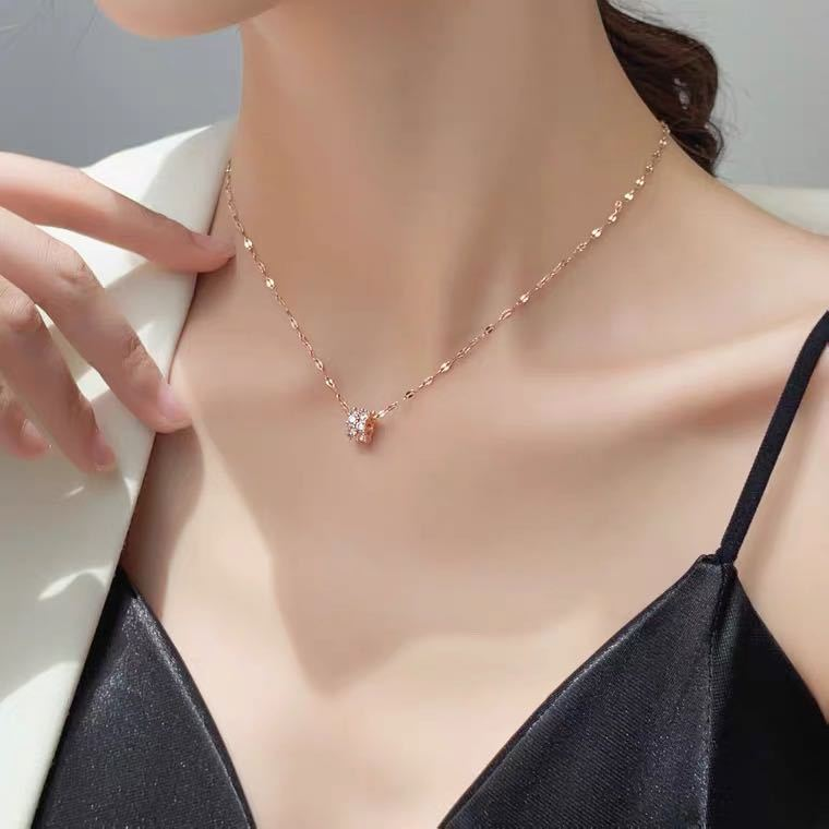 Rostfritt stål, helkristall, litet midjehalsband, mikroinläggningar, klassisk design, vattenvågkedja, hänge, halsband, ingen blekning_voghion.com