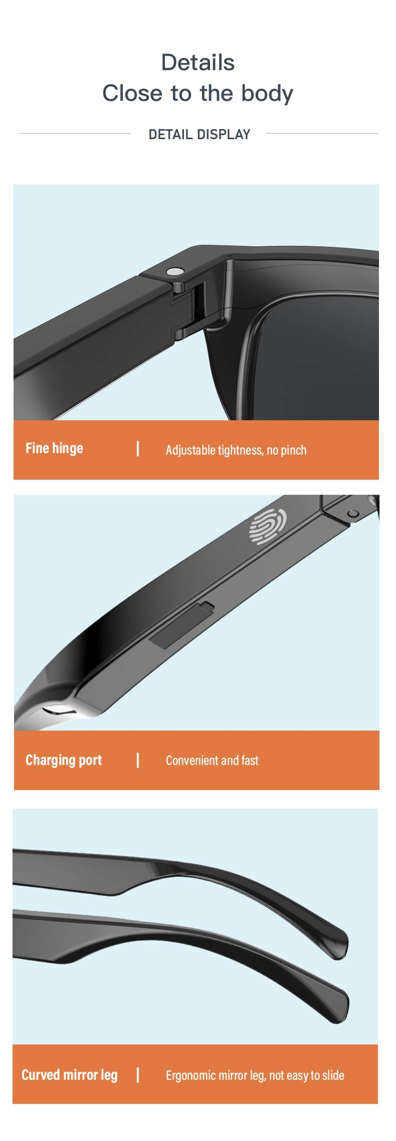 Óculos de sol Bluetooth sem fio inteligentes Fone de ouvido, controle de voz e microfone e alto-falantes Touch, óculos de sol UV para homens e mulheres_voghion.com