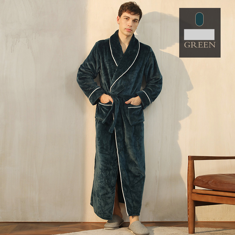 End Of The Year Ins Flannel Robe Men's Simple Large Size Coral Fleece Couple Bathrobe Women Autumn And Winter Long Thick_voghion.com