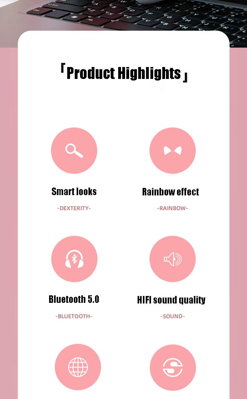 Casque Bluetooth sans fil à oreilles de chat avec design pliable et boutons multifonctions colorés_voghion.com