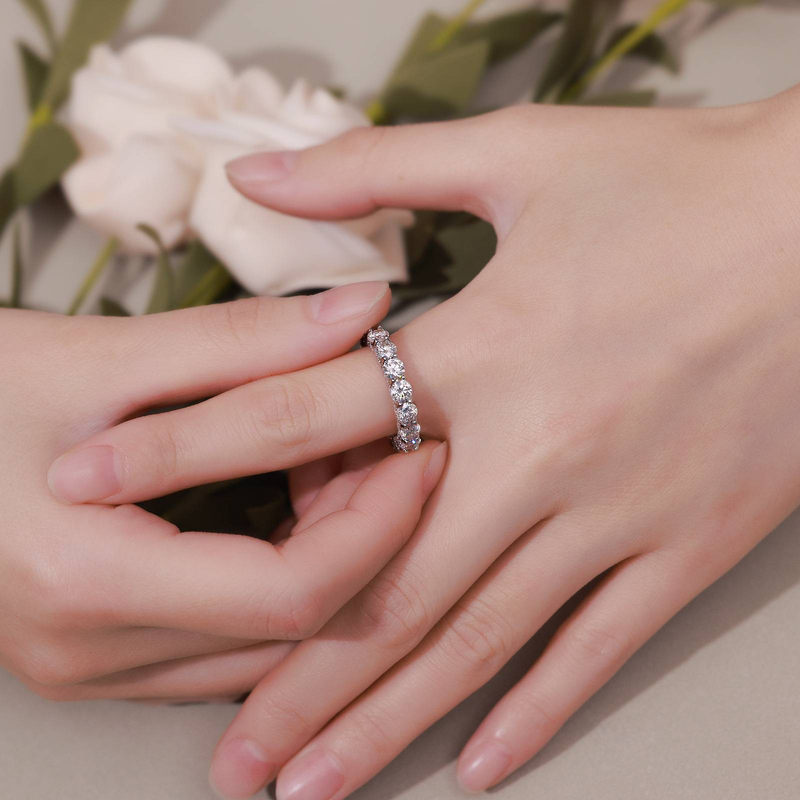 Anello con fila singola di diamanti moissanite in argento S925 con gemme colorate brillanti, anello di coppia per uomo e donna_voghion.com