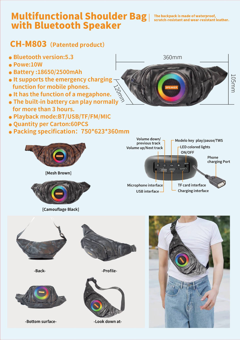 Muti-function Bodypack Bag Bluetooth Speaker Waterproof Battery LED Lights Radio Audio Amplifier Flashlight Charger Work Leisure Best Gift 03_voghion.com