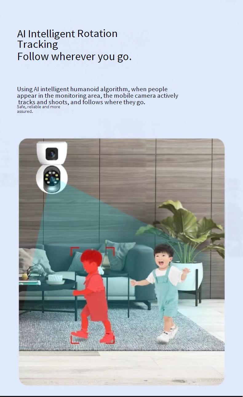 Dual-Lens Indoor Security Camera - 360° Panoramic View With 2K HD & Night Vision (WiFi Wireless Motion Tracking 2-Way Audio Cloud Storage)_voghion.com