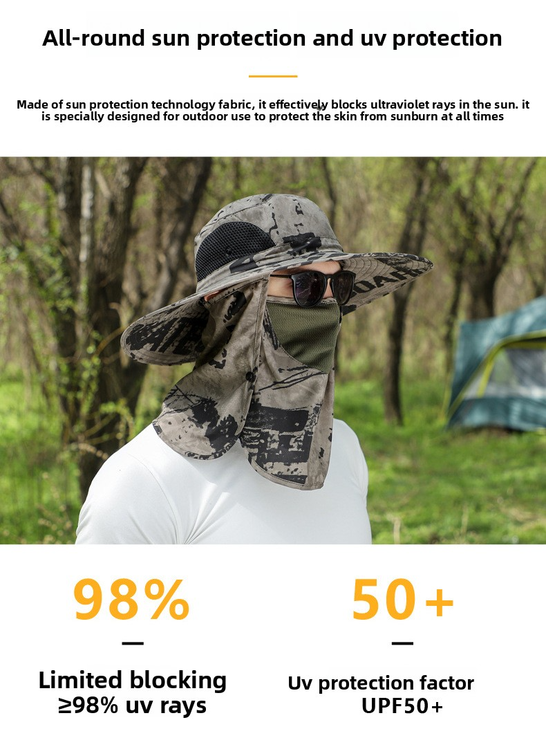 Men's Camo Sun Hat With Face Mask & Neck Cover - UPF 50+ UV Protection For Hiking & Fishing (Summer Outdoor Essential)_voghion.com