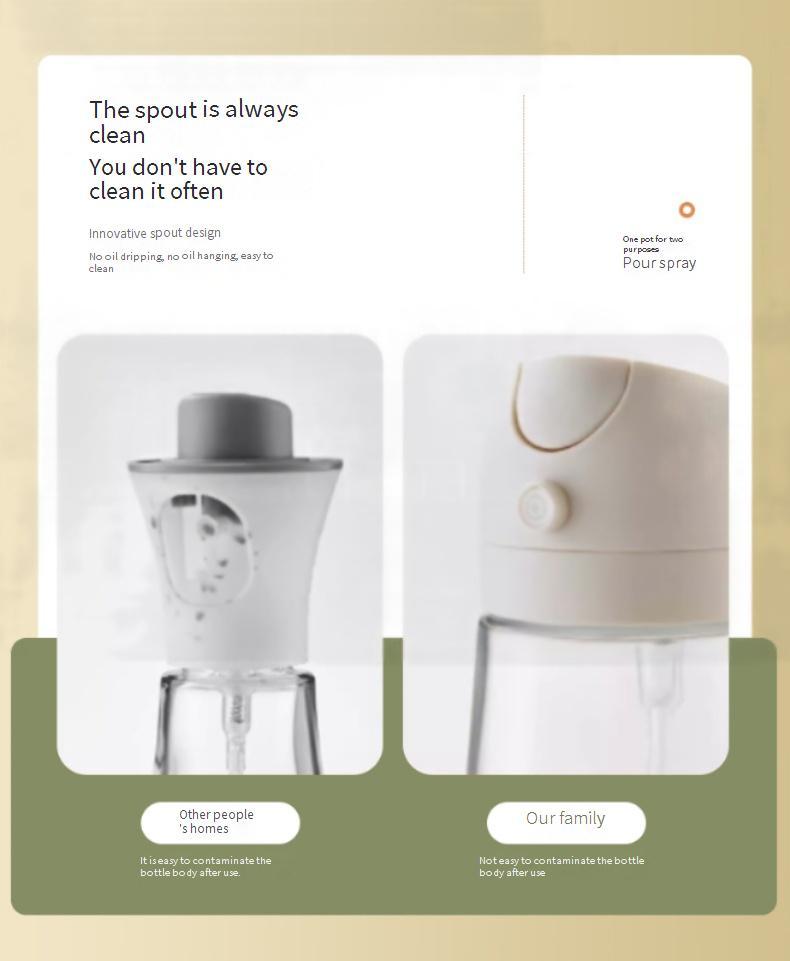 Flacone spray per olio a doppio uso - Dispenser per olio in vetro da cucina con nebulizzatore fine e beccuccio per versare (design 2 in 1, senza BPA, a prova di perdite)_voghion.com