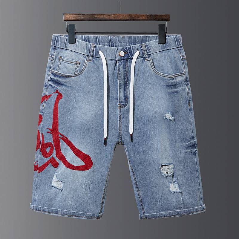 Men's Clothing Plus Size Men's Denim Shorts With Elastic Waist Loose And Comfortable Mid Waist Denim Shorts_voghion.com