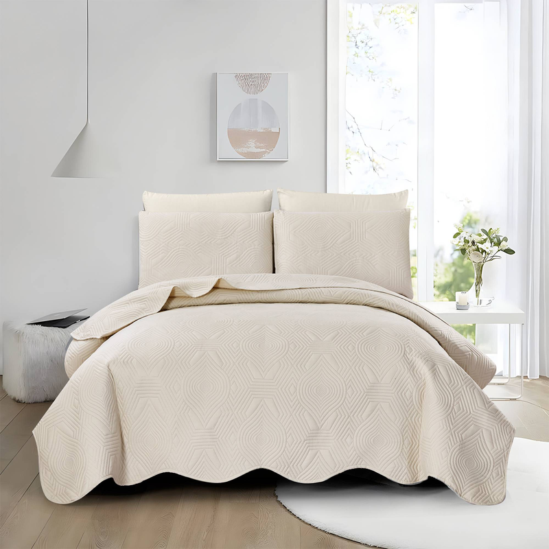 Set con bordo curvo in stile CG19, adatto per camere da letto e soggiorni (1 copriletto + 2 federe, senza anima per piumone o cuscino)_voghion.com