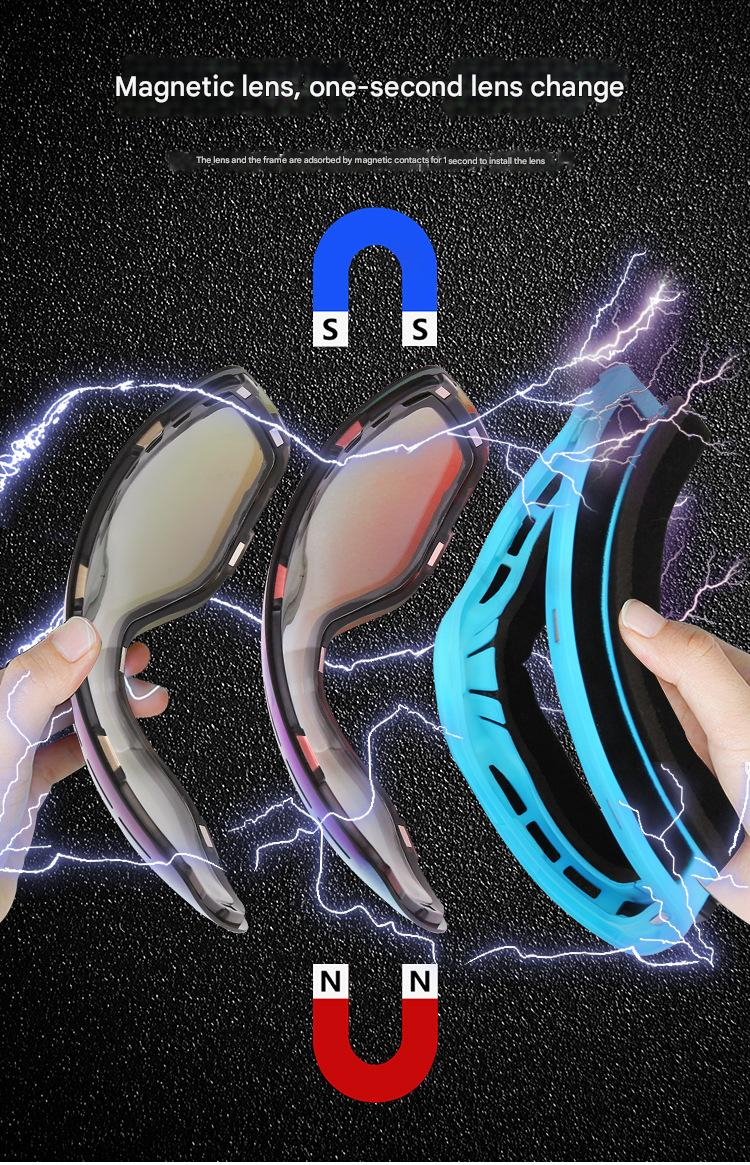 NOKO-Magnetic Ski Goggles, Large Spherical Surface, Double-layer Durable Anti-fog, Outdoor Hiking Goggles, Anti-fog For Nearsightedness_voghion.com