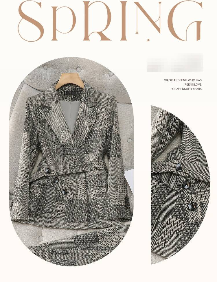 Şık Kadın Takım Elbise Seti - Gri Blazer ve Pantolon, Polyester Ofis Giyim, İş ve Etkinlikler İçin Profesyonel Resmi Kıyafet_voghion.com