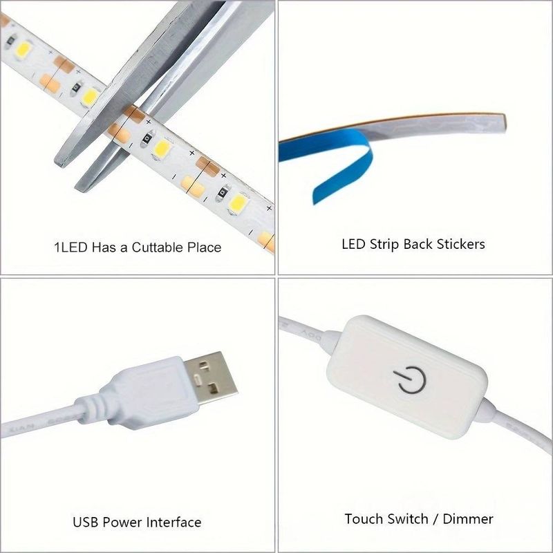 Striscia luminosa a LED per macchina da cucire alimentata tramite USB da 5 V con controllo touch, luminosità regolabile, facile installazione per una maggiore precisione di cucito._voghion.com