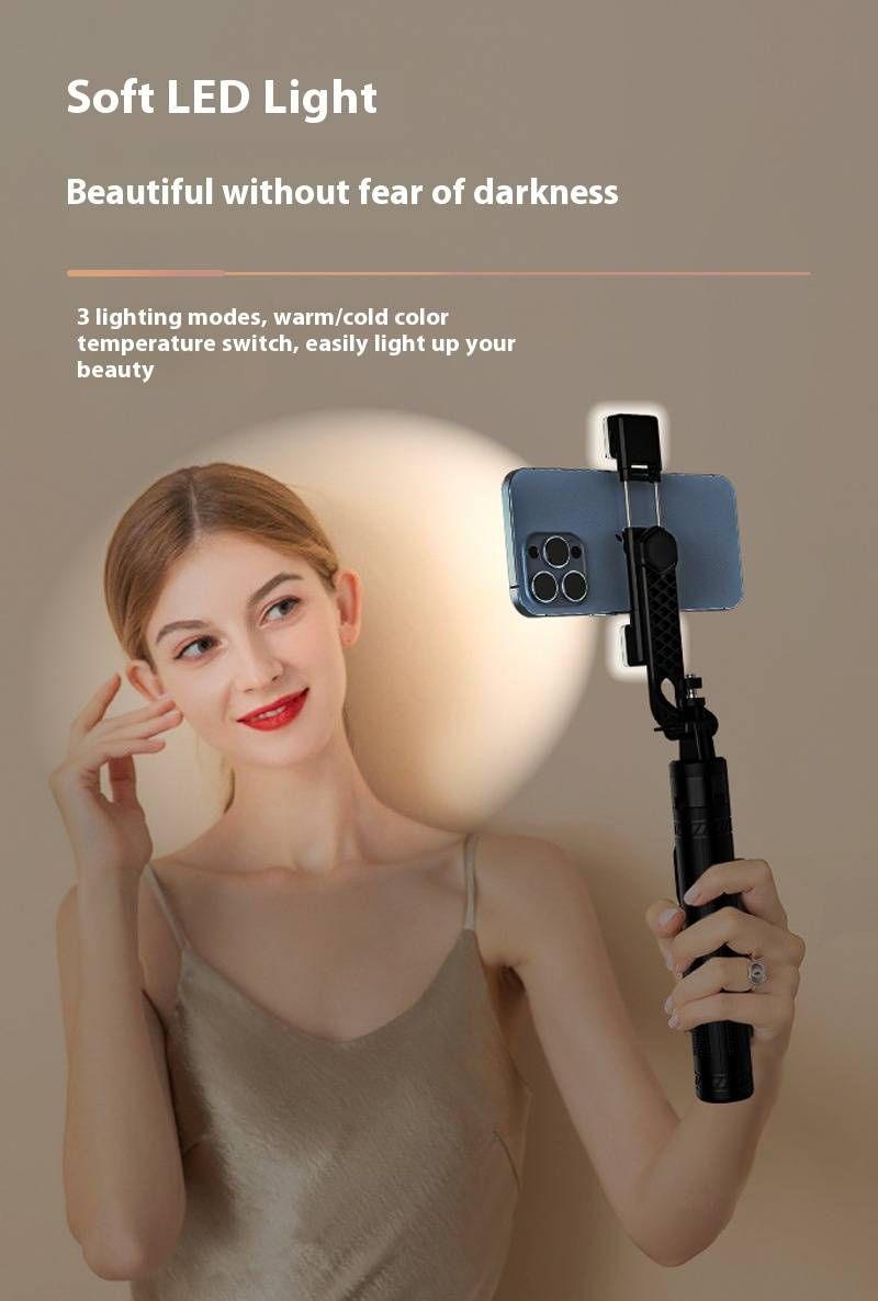 Professionelles 4-Bein-Stativ mit zwei LED-Leuchten und Bluetooth-Fernbedienung, 130 cm verstellbarer Telefonhalter für Vlog/Live-Streaming_voghion.com