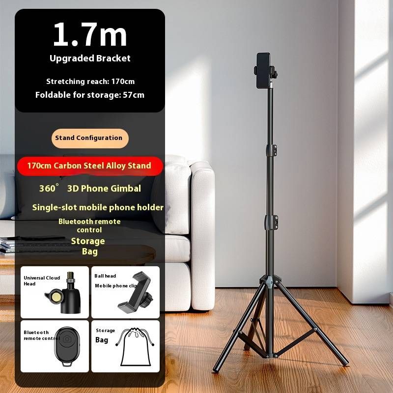 Hochwertiger Telefonstativständer aus Karbonstahl mit sandgestrahlter Oberfläche – Einstellbare Höhe (1,7 m/2,1 m), Halterung für mehrere Geräte_voghion.com