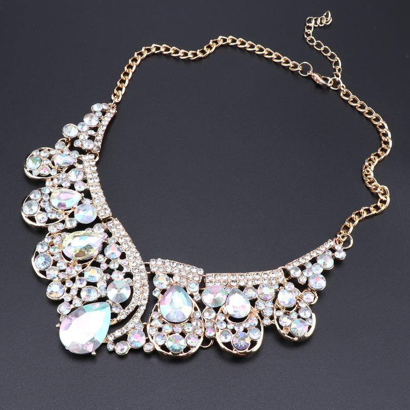 Modischer Kristall Choker Statement Halskette Ohrring Kragen Boho Schmuckset Hochzeitsgeschenk Frauen Bräute Abschlussball Party_voghion.com