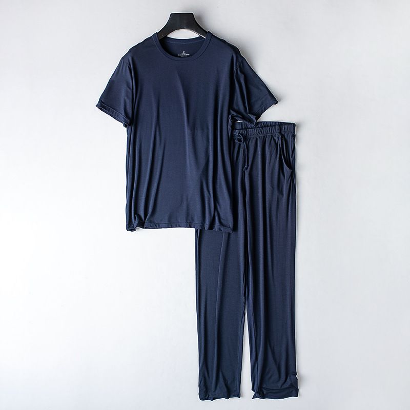 Modal Pajamas Men's Short Sleeve T-Shirt Thin Loose Long Pants Summer Wearable Sports Homewear Set_voghion.com