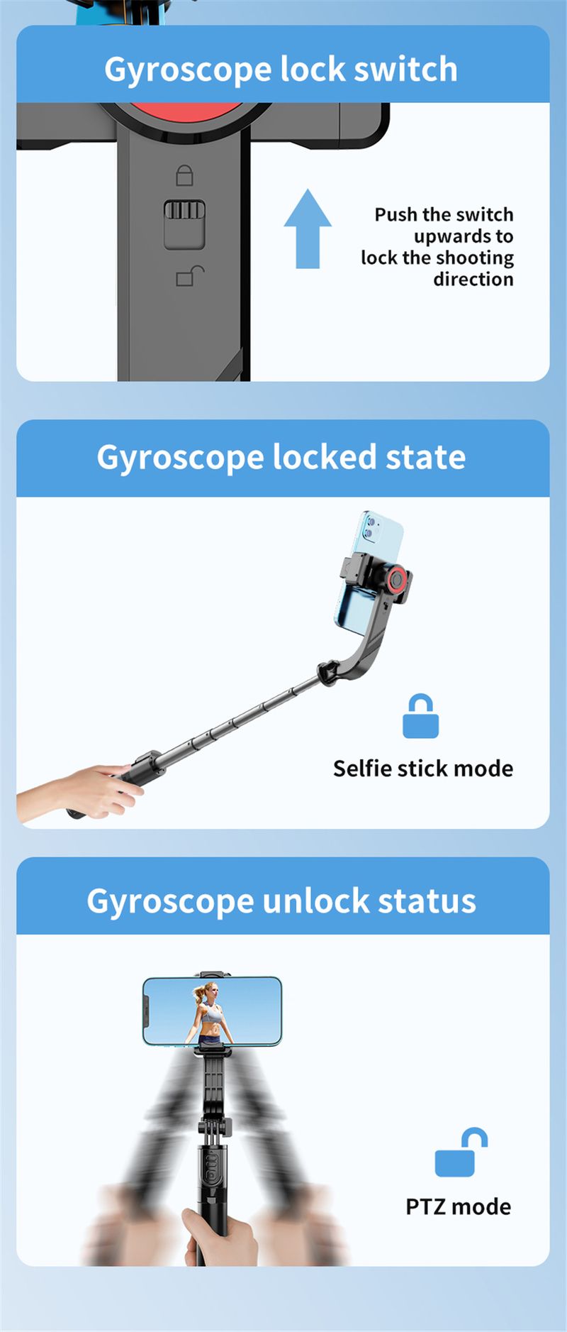 FGCLSY Multifunctional Selfie Stick Anti-shake Shooting Image 360°rotation Stable Suitable For Handheld Phone Gimbal_voghion.com