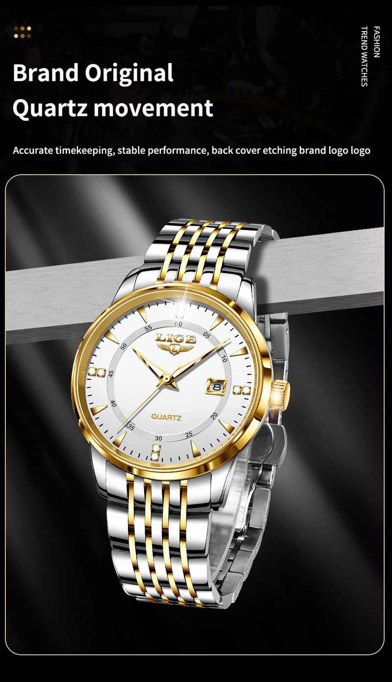 Men's Business Watch With Date Function, Water Resistant, Stainless Steel Band, Mineral Crystal Glass, Quartz Movement_voghion.com