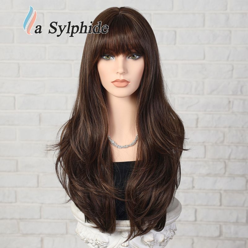 Extension per capelli, parrucche, parrucca con parte superiore biondo platino, capelli lunghi e lisci, frangia, parrucche, macchina per capelli femminile, copricapo_voghion.com