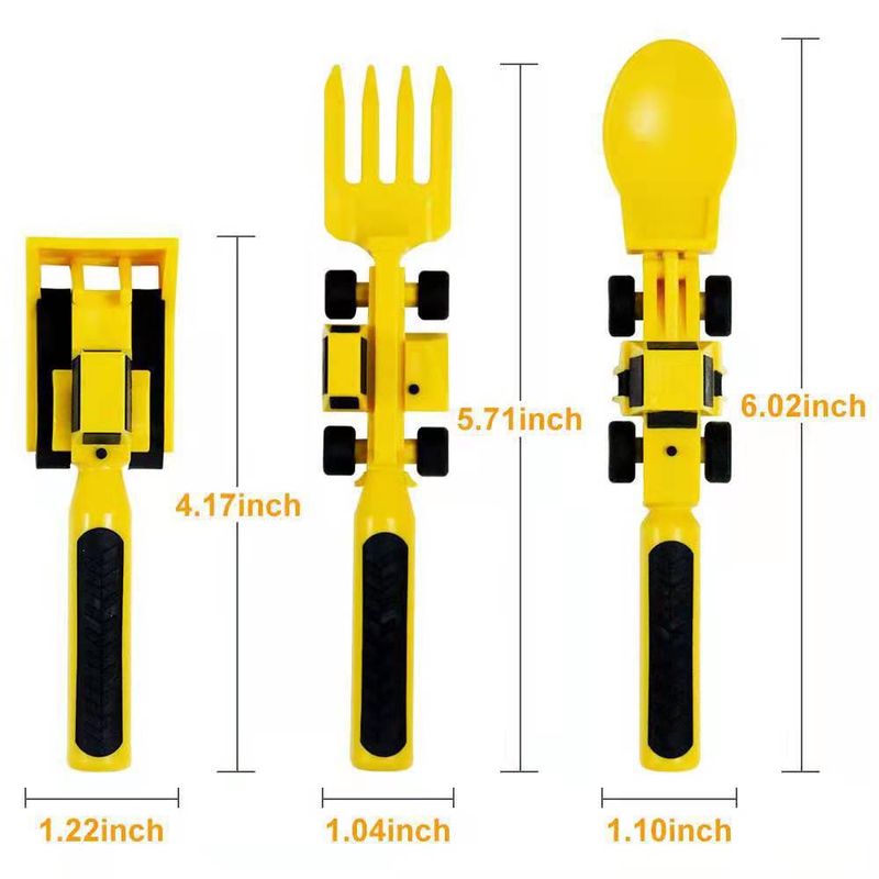 Set di stoviglie per bambini con veicoli da costruzione: 3 pezzi: bulldozer, escavatore, carrello elevatore, piatto e posate per bambini piccoli_voghion.com