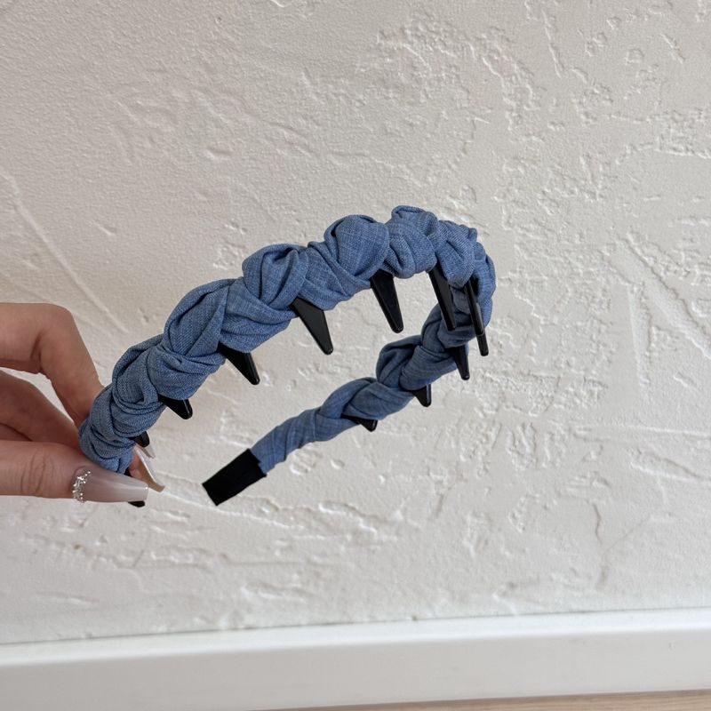 Denim Blue Wave Toothed High Cranium Headband Female Pressure Hair Wash Face Headband Non-slip Broken Hair Finishing Artifact Hair Accessories Female_voghion.com