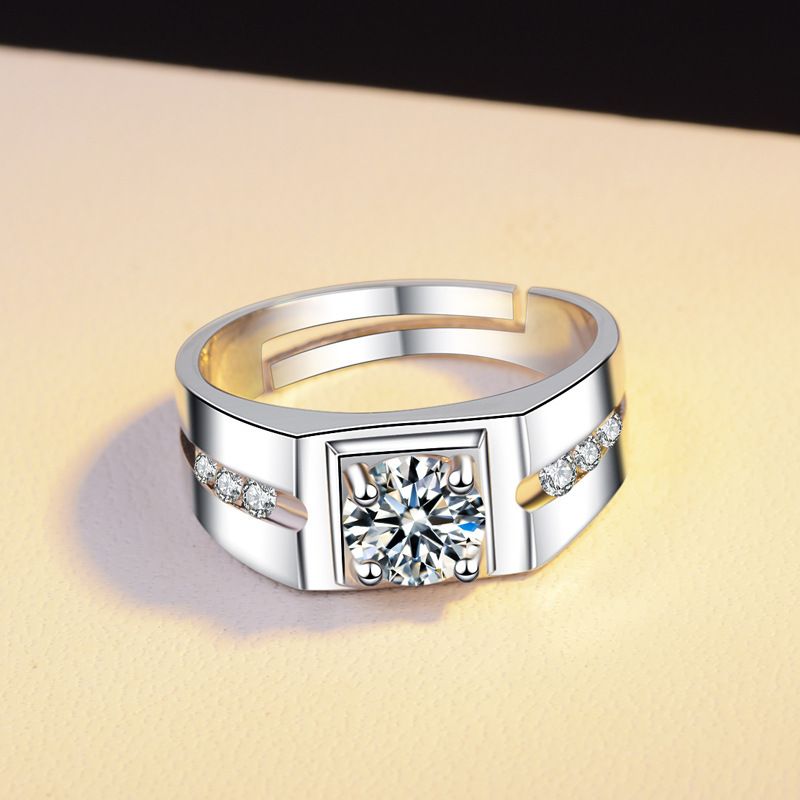 Anelli di fidanzamento aperti per coppie da uomo europei e americani in platino con zirconia e diamanti_voghion.com