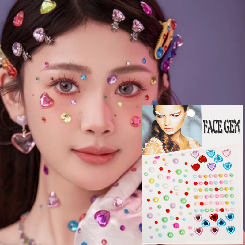 Bunte Liebe Gesicht Schmuck Perle Lidschatten Aufkleber selbstklebende Gesicht Körper Augenbraue Kristall Diamant Nagelstift_voghion.com