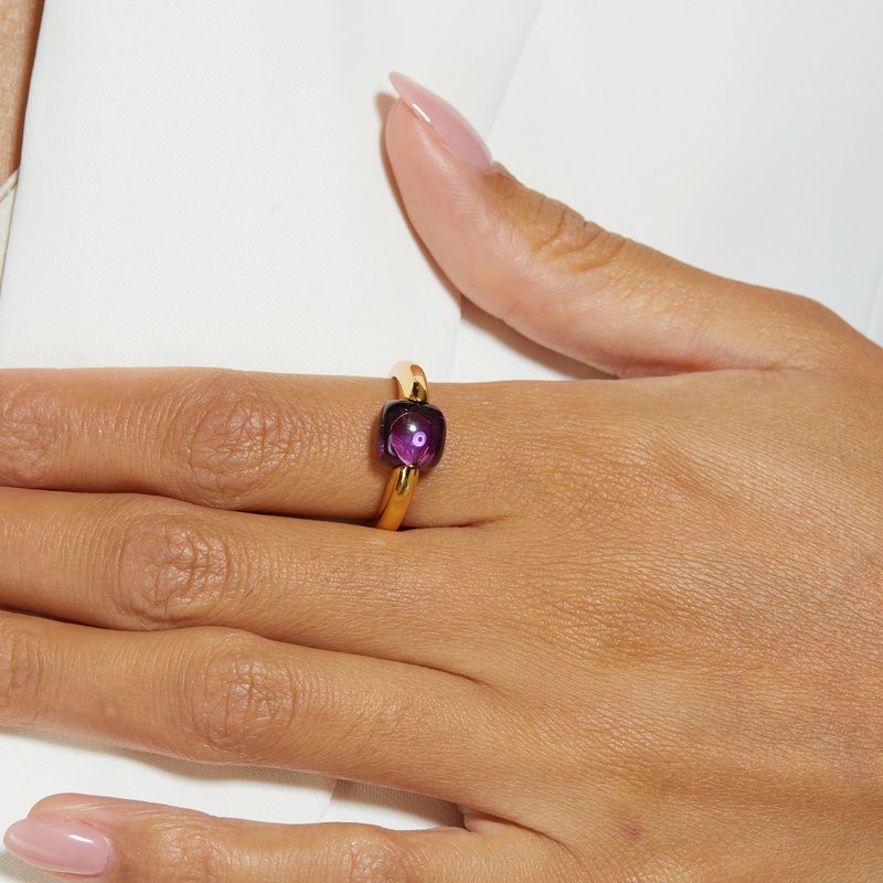 Eiförmiger, bonbonfarbener Ring S925 Silber mit eingelegtem Amethyst-Ring im modischen und einfachen Stil._voghion.com
