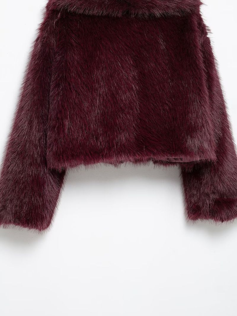 Damenmantel mit Kunstpelzkragen – Elegante Herbst-Winter-Jacke mit Revers, Luxuriöse Oberbekleidung in reinen Farben (Burgunderrot, Braun, Marineblau)_voghion.com