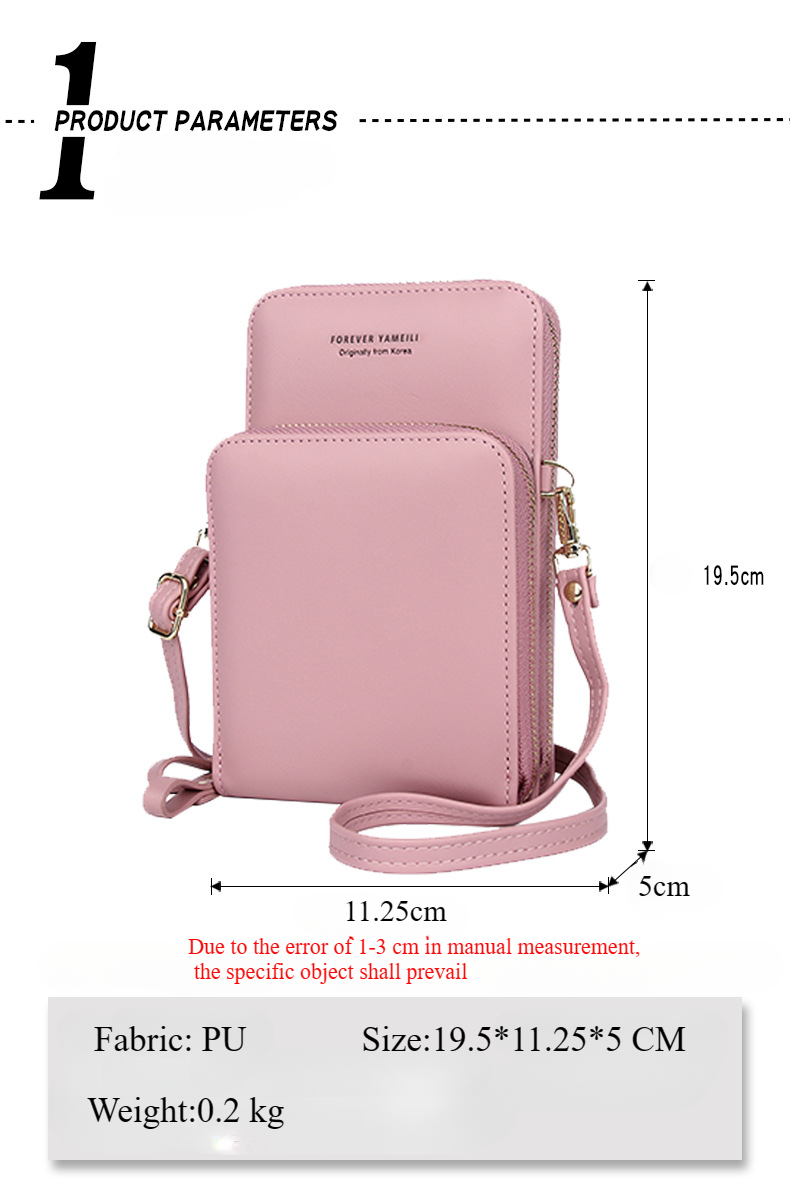 Korean version fashion multi-card vertical mobile phone bag mobile phone storage pu mobile phone bag female crossbody zipper double layer female_voghion.com