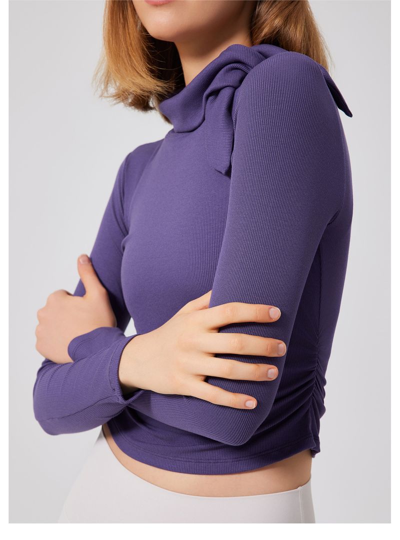 Maglia da yoga a collo alto a coste autunno-inverno, maglia sportiva aderente a maniche lunghe da donna, maglietta da corsa, allenamento e_voghion.com
