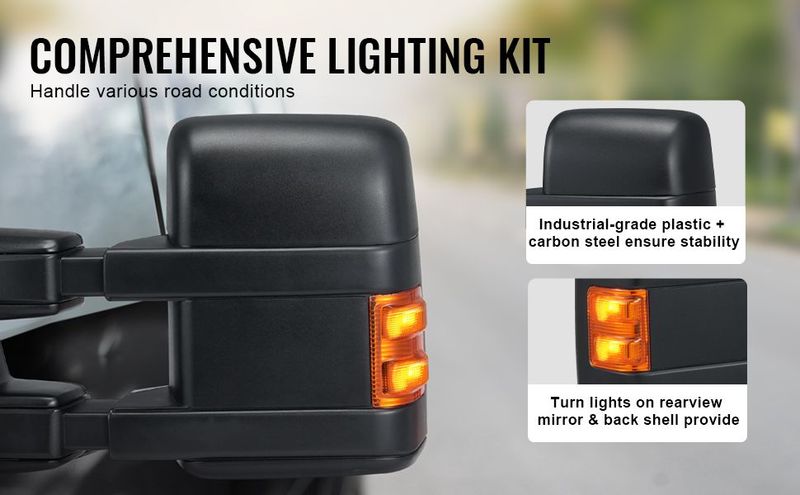 VEVOR Towing Mirrors, Left & Right Pair Set For 2008-2016 Ford F250 F350 F450 F550, Power Heated With Signal Light, Plane & Convex Glass, Manual Controlling Telescoping Folding, Heating Defrost, Black_voghion.com